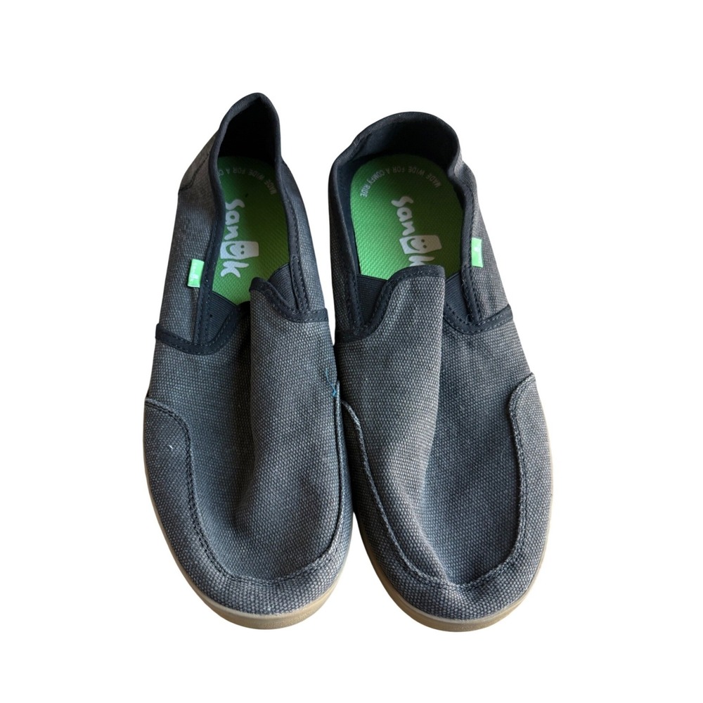Sanuk Vagabond Mens Charcoal Grey Canvas Slip On Sidewalk Surfer Shoes Size 14